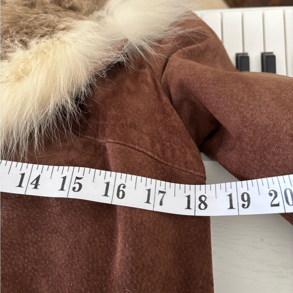 1970 Vintage Suede Elegant Brown Faux Fur Collar Coat - Picture 14 of 16